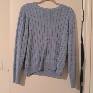 Papaya: slate blue cable knit sweater